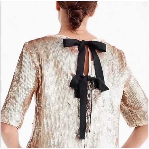 J. Crew Women’s Top Sequin Black Ribbon Zip Back Closure Gold MSRP $148 Size 8 - Picture 10 of 16